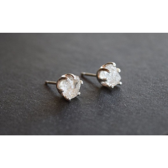 raw stone earrings, natural gemstone studs in sterling silver, crystal e… - Picture 5 of 5
